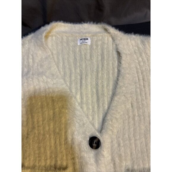 COTTON ON Women’s Cardigan Sweater Button Down Ribbed Fuzzy Size S/P Ivory Cream - Picture 7 of 15